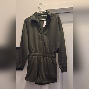 Zip Up Fleece, Long Sleeve, Mock Neck Romper